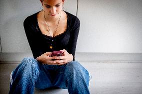 Illustration - A Teenage Girl On Her Cell Phone