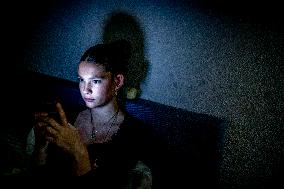 Illustration - A Teenage Girl On Her Cell Phone