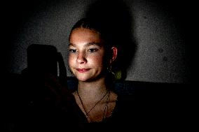 Illustration - A Teenage Girl On Her Cell Phone