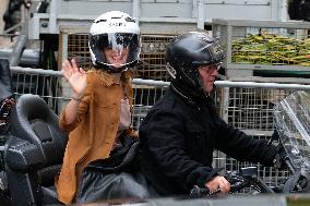 PFW - Emma Watson Leaving Miu Miu Show On Moto Taxi