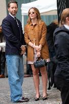 PFW - Emma Watson Leaving Miu Miu Show On Moto Taxi