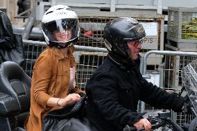 PFW - Emma Watson Leaving Miu Miu Show On Moto Taxi
