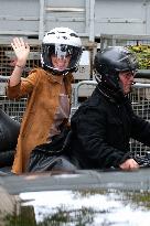 PFW - Emma Watson Leaving Miu Miu Show On Moto Taxi