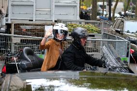 PFW - Emma Watson Leaving Miu Miu Show On Moto Taxi