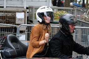 PFW - Emma Watson Leaving Miu Miu Show On Moto Taxi