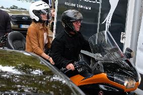 PFW - Emma Watson Leaving Miu Miu Show On Moto Taxi