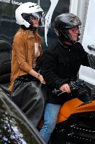 PFW - Emma Watson Leaving Miu Miu Show On Moto Taxi