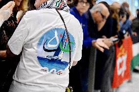 Rima Hassan and activists welcomed at Orly Airport