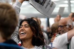 Rima Hassan and activists welcomed at Orly Airport