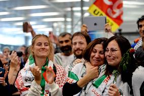 Rima Hassan and activists welcomed at Orly Airport