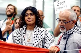 Rima Hassan and activists welcomed at Orly Airport