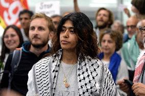 Rima Hassan and activists welcomed at Orly Airport
