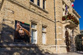 Portrait of Marwan Barghouti In Front of The Town Hall in Saint-Pierre-des-Corps - France
