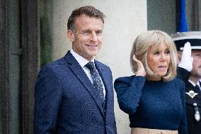 Emmanuel Macron and Brigitte Macron meet with Crown Prince of the Kingdom of Jordan - Paris
