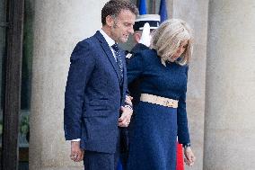 Emmanuel Macron and Brigitte Macron meet with Crown Prince of the Kingdom of Jordan - Paris
