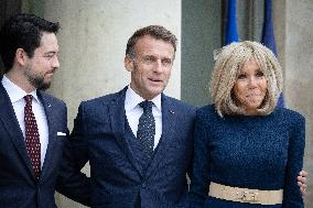 Emmanuel Macron and Brigitte Macron meet with Crown Prince of the Kingdom of Jordan - Paris