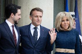 Emmanuel Macron and Brigitte Macron meet with Crown Prince of the Kingdom of Jordan - Paris
