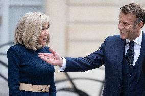 Emmanuel Macron and Brigitte Macron meet with Crown Prince of the Kingdom of Jordan - Paris