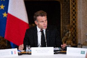 Emmanuel Macron at Meeting for a peace plan in Gaza - Paris