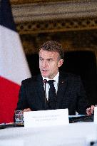 Emmanuel Macron at Meeting for a peace plan in Gaza - Paris