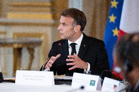 Emmanuel Macron at Meeting for a peace plan in Gaza - Paris
