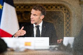 Emmanuel Macron at Meeting for a peace plan in Gaza - Paris