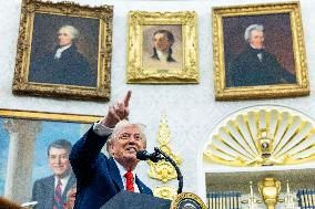 US President Donald Trump announces a drug pricing deal during a press conference in the Oval Office