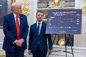 US President Donald Trump announces a drug pricing deal during a press conference in the Oval Office