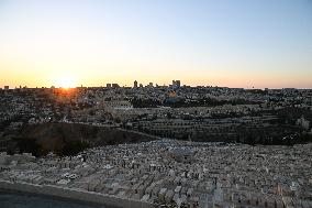 View From The Mount Of Olives Of The Old City In Jerusalem - Israel