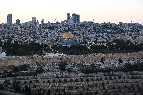 View From The Mount Of Olives Of The Old City In Jerusalem - Israel