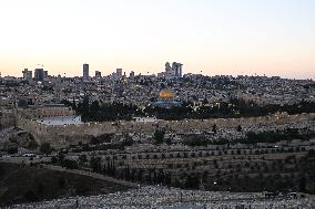 View From The Mount Of Olives Of The Old City In Jerusalem - Israel