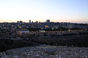 View From The Mount Of Olives Of The Old City In Jerusalem - Israel