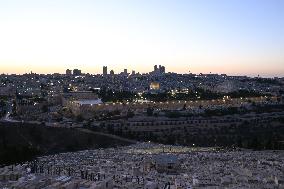 View From The Mount Of Olives Of The Old City In Jerusalem - Israel