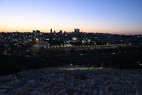 View From The Mount Of Olives Of The Old City In Jerusalem - Israel