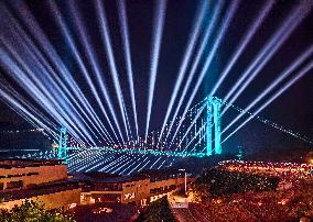 Huajiang Grand Canyon Bridge At Night - China