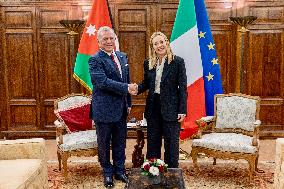 Giorgia Meloni Receives King and Queen of Jordan - Rome
