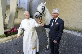 Pope Leo XIV Receives Purebred Arabian White Horse As A Gift  - Vatican