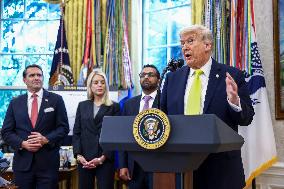 US President Donald Trump and FBI Director Kash Patel speak in the Oval Office