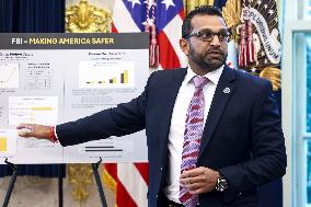 US President Donald Trump and FBI Director Kash Patel speak in the Oval Office