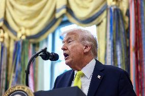 US President Donald Trump and FBI Director Kash Patel speak in the Oval Office