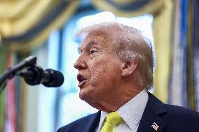 US President Donald Trump and FBI Director Kash Patel speak in the Oval Office