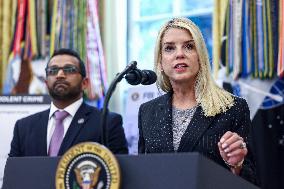 US President Donald Trump and FBI Director Kash Patel speak in the Oval Office
