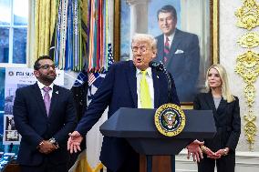 US President Donald Trump and FBI Director Kash Patel speak in the Oval Office