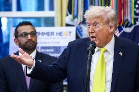 US President Donald Trump and FBI Director Kash Patel speak in the Oval Office