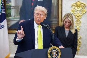 US President Donald Trump and FBI Director Kash Patel speak in the Oval Office