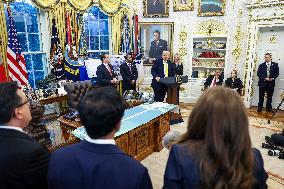 US President Donald Trump and FBI Director Kash Patel speak in the Oval Office