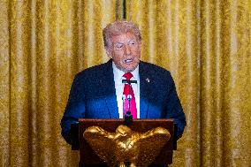 Trump speaks at a fundraiser for his ballroom extension