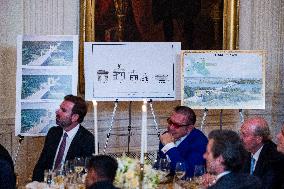 Trump speaks at a fundraiser for his ballroom extension