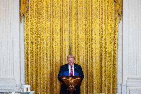 Trump speaks at a fundraiser for his ballroom extension