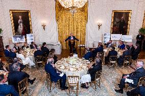 Trump speaks at a fundraiser for his ballroom extension